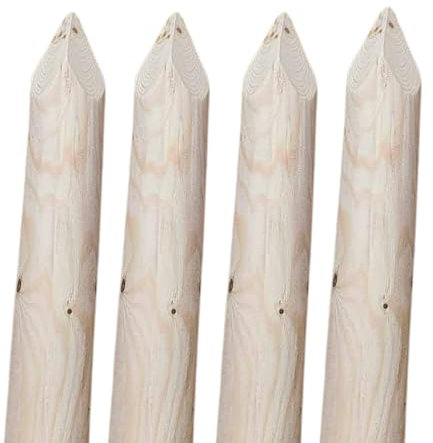 TIMBERMIK ø 6cm Pack De 4 Estacas De Madera con Punta Largo 60 cm Tutores para Plantas Sin Impregnar Poste Jardín Madera Natural para Árboles Poste para Valla Piquetas