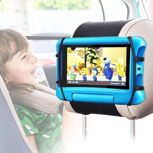 KISPATAI Upgraded Car Headrest Mount Holder, Tablet Holder for Kids in Back Seats, Anti-Slip Strap and Holding Net,Angle-Adjustable/Fits All 7 Inch to 12.9 Inch Tablets