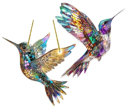 JurciCat Colibrí suncatcher 2 Piezas vidriera decoración suncatcher para Ventana Sala de Estar Pared jardín decoración decoración Fiesta