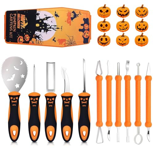 Vurlexat Halloween Pumpkin Carving Kit, 11pcs Pumpkin Carving Tools, Professional Stainless Steel Carving Tool Set for Halloween Pumpkin Cutter and DIY(with Storage Box)