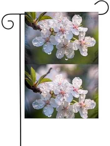 BROLEO Drapeau de jardin 4 saisons imprimé fleurs de poirier blanc décoration cour 30,5 x 45,7 cm