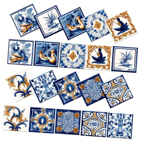 Lurrose 20 Piezas Vintage Adhesivos de Azulejos Autoadhesivos Impermeables para Cocina y Baño Pegatinas Decorativas de Pared Resistentes al Aceite Fáciles de Limpiar para Superficies