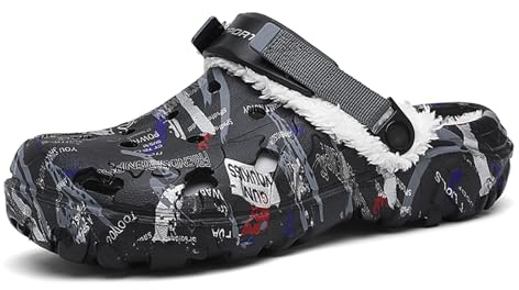 CERYTHRINA Zoccoli foderati in pelliccia per uomo pantofole in caldo pile per interni ed esterni Graden scarpe accoglienti invernali da casa scarpe antiscivolo da lavoro, Nero , 40 2/3 EU