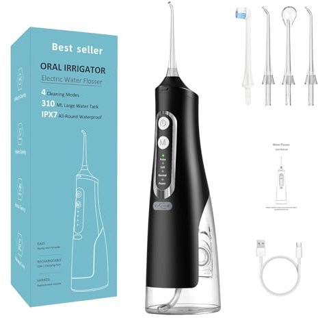 Oryzom Hydropulseur Sans Fil pour un Soin Dentaire & Buccal Optimal, 5 Modes & 4 Embouts, Réservoir de 300 ml, Étanchéité, Jet Dentaire Portable pour un Voyage et à la Maison (Blanc)