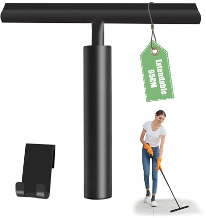 LORESJOY Rasqueta Limpiacristales Ducha Retráctil 25-95cm, Rasqueta de Ducha, Limpiaparabrisas con Gancho, Escobilla de Ducha para Baño, Espejo, Ventana(Negro)