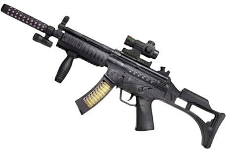 Shooter Military Tactical Toy Rifle – Realistic Rapid-Fire Sound Effects & Colorful Flashing LED Lights – Battery Operated Combat Blaster with Scope and Flashlight for Kids