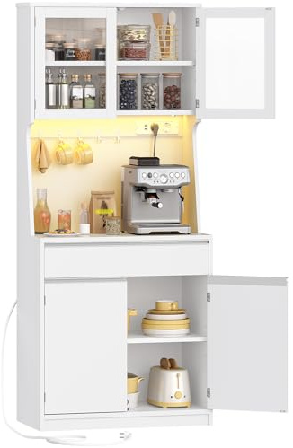Hzuaneri Aparador Cocina, Armario de Cocina, 40 x 75 x 180 cm, Blanco