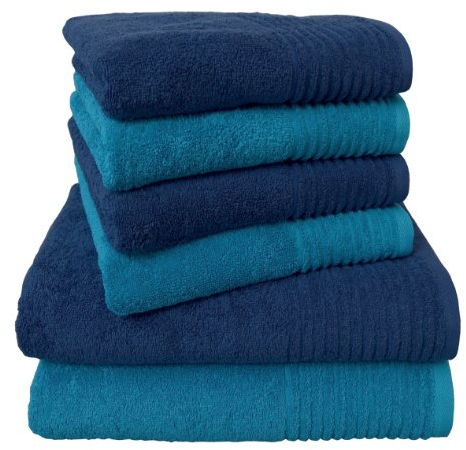 Dyckhoff 0410996440 Handtuchset Brillant, 2 Badetücher / Duschtücher 70 x 140 cm und 4 Handtücher 50 x 100 cm, 6-teilig, blau / türkis