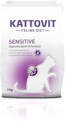 KATTOVIT - Sensitive Trockenfutter für Katzen | Diät-Katzenfutter als Alleinfuttermittel. Hypoallergene Schonkost für ausgewachsene Katzen. Gluten- & getreidefrei | 4 kg
