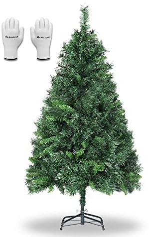 SALCAR Arbol de Navidad Artificial 150 cm, Árbol de Navidad con Guantes y 408 Puntas de Rama Soporte de Metal, Montaje Rápido, Ignífugo, Abeto