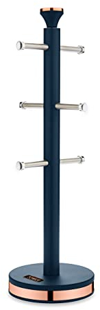 Tower T826132MNB Cavaletto Mug Tree with Stainless Steel Stoppers, Soft Underliner, Midnight Blue and Rose Gold