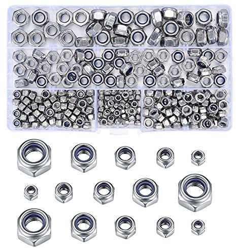 230 Pcs A2-70 Nylon Lock Nuts Assortment Kit, Stainless Steel Nylock Nuts Assorted, M3 M4 M5 M6 M8 Screw Locknut Insert Hex Locking NutsSet with Plastic Box