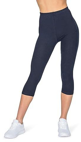 looksy Capri 3/4 de Longitud Leggings para Mujer, Pantalones de Entrenamiento, Pantalones de Yoga recortados, Pantalones de algodón, Talla Grande, Azul Marino M