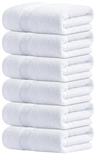 Infinitee Xclusives White Hand Towels for Bathroom - Set of 6 (16x28 inches) 600 GSM, 100% Cotton Ultra Soft, Quick Drying, Hotel Quality Hand Towel Set (Brilliant White, Hand Towels)