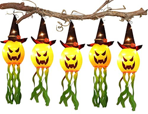 Yeeda Lot de 2 sacs à vent suspendus avec lumières - Pour décoration d'Halloween - Pour terrasse de jardin, jardin, jardin, jardin, courge