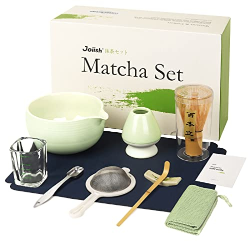 Joiish Juego de Matcha, Kit de Ceremonia de Té Japonés, 10 piezas, Cuchara y taza Medidora, Juegos de Batidor, Bolos con Boquilla de Vertido