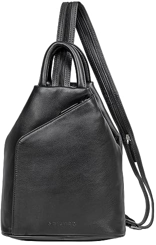 STILORD 'Minou' Leder Sling Bag Damen 2-in-1 Rucksack Handtasche Umhängetasche Vintage Henkeltasche Ledertasche Echtleder, Farbe:schwarz
