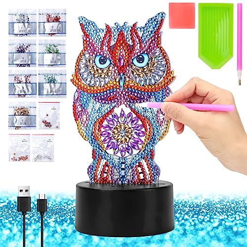 Fullove Basteln Mädchen 6 7 8 9 Jahre Geschenk, Kreativset Diamond Painting Kinder 5-12 Jahre Mädchen Mosaik Bastelset Kinder Mädchen Geschenkideen 5 6 7 Jahre Eule Geschenk Mädchen Geburtstag