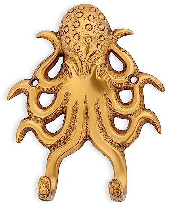 NKlaus dubbelkrok bläckfisk mässing antik 12,5 x 9,5 cm klädkrok maritim