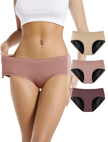 TIICHOO Culotte Menstruelle Flux Tres Abondant Protection Hygiénique Absorbante Culotte de Regle Lot de 3 (L, Marron/Or Rose/Beige)
