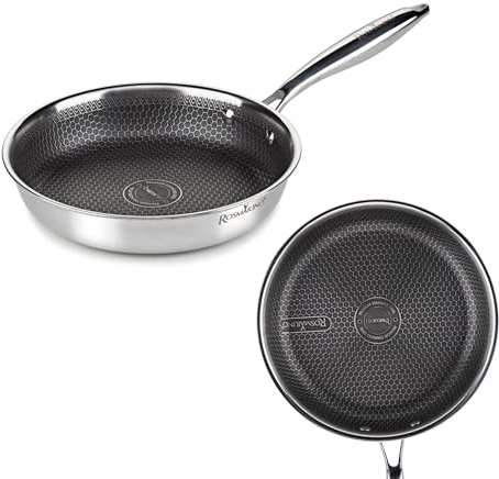ROSMARINO HexaPro 2.0-28 cm Edelstahlpfanne – Hochleistungs Bratpfanne mit erstklassiger Wärmeverteilung, kratzfest, ofenfest, und mühelos zu reinigen – Ideal für anspruchsvolle Küchenchefs