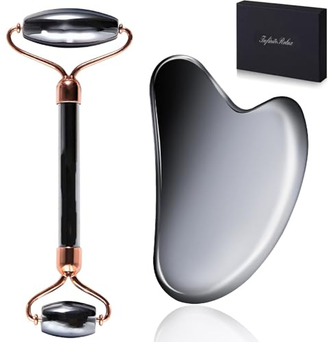InfiniteRelax Terahertz Gua Sha & Roller Herramientas faciales, rodillo facial y Gua Sha, herramienta masajeadora Guasha para reducir la hinchazón y mejorar las arrugas, idea para madres y mujeres