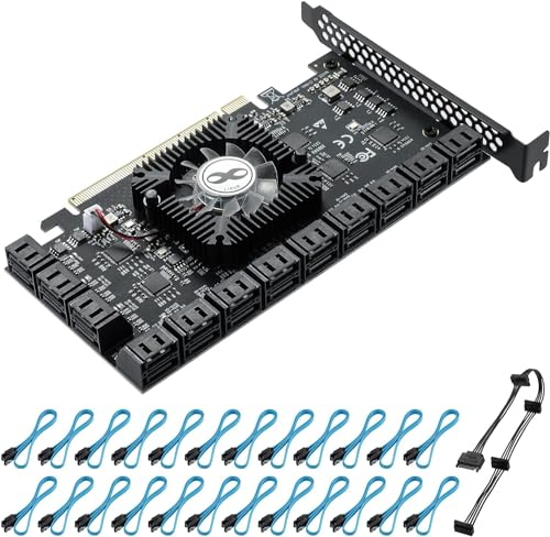 YABOANG Scheda di espansione PCI-E16X a SATA3.0, controller SATA Gen III a 24 porte 6 Gbps, compatibile con WIN11 /WIN10 /WIN8/ LINUX2.6x.