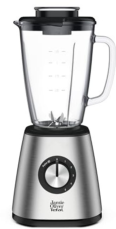 Jamie Oliver by Tefal Standmixer, benutzerfreundlich, 800 Watt Leistung, robuster Thermoglas-Behälter (1,25 L Nutzinhalt), Crushed-Ice-Funktion, 5 Geschwindigkeitsstufen, Mixer, Edelstahl, BL43J810