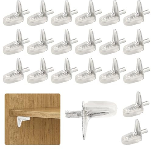 Dokeno 3mm Regalstützstifte Regalträger Stützen Kunststoff, 20Pcs Transparent Regal Bodenträger mit Stahlstift, Glasbodenträger Einlegeböden Halter für Schrank Bücherregal
