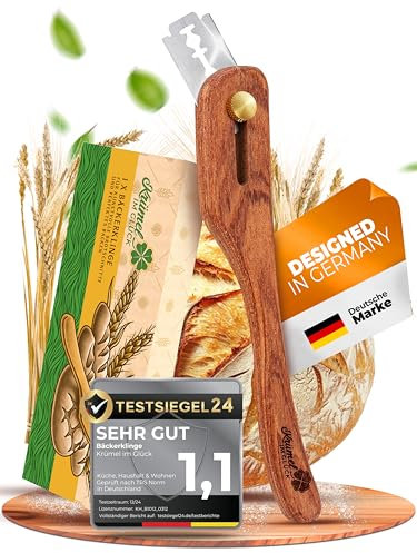Krümel im Glück® Bäckermesser zum Brotbacken – Teigmesser mit Scharfer Bäckerklinge und Ergonomischem Griff – Brotbackzubehör, Brotklinge/Brotmesser für Hobbybäcker.