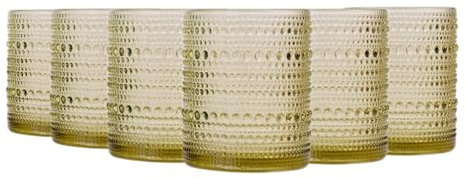 TRESV Set de 6 Vasos Colores o Transparente, Vaso de Cristal agua de 350 ml, Vaso de Agua y Bebidas, Aptos para Lavavajillas (Verde)