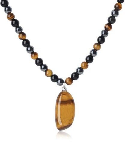GAVU Triple Protection Necklace for Men, Men's Beaded Necklace for Men Tiger Eye Necklace for Men