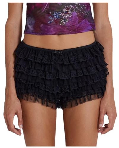 Shorts Bloomer da donna Y2k, con pizzo, a più strati, con volant, elasticizzati, a vita bassa, hot pants mini, petticoat in pizzo, per ragazze adolescenti, eleganti, con ruches e merletti, stile