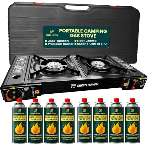 Green Haven Camping Stove Double Burner | Portable Gas Cooker & Ignition