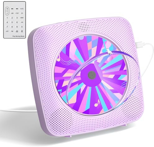 CD Player with Speakers CD Players for Home: Desktop Wall CD Player Bluetooth Portable Kegaudio with Dust Cover FM Radio USB AUX Jack Remote Control