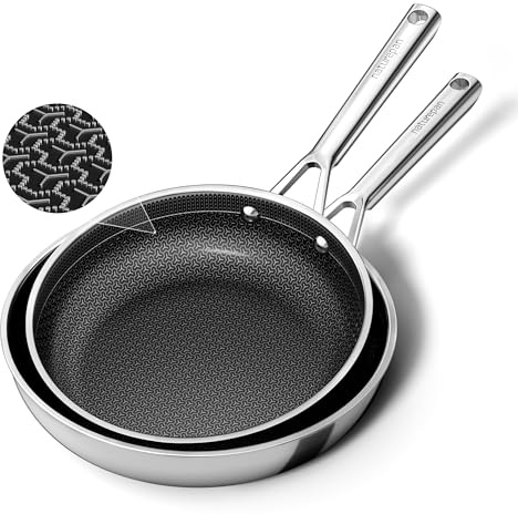 naturepan 5-Ply Hybrid Diamond-Titanium Ceramic Nonstick Frying Pan Set, 2-Piece (24& 28cm), Stainless Steel Pan, Dishwasher/Oven Safe