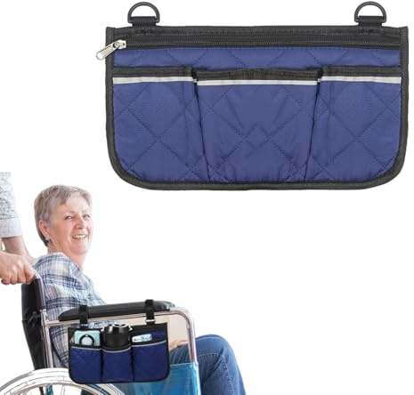 Bolsa lateral para silla de ruedas, multifuncional, impermeable, de tela Oxford, ideal para sillas de ruedas, scooters y andadores para personas mayores (azul oscuro)