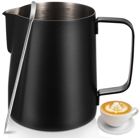 Zhujiehigh Jarra Lechera 350ml Acero Inoxidable con Bolígrafo Arte Latte