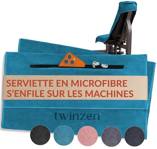 Twinzen - Serviette Sport Microfibre - Séchage Ultra Rapide, Pochette Zippée, Douce & Compacte pour Fitness, Salle, Yoga, Musculation