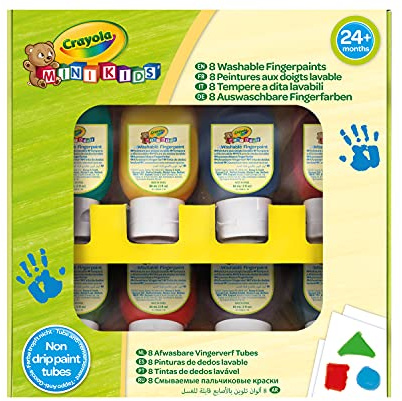 CRAYOLA Mini Kids, Set Tempere a Dita Lavabili, 8 Flaconi Anti-Goccia, Età 24 Mesi, Colori Assortiti, 7958