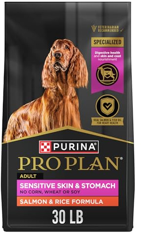Purina Pro Plan Sensitive Skin and Stomach Dog Food Dry, Adult Salmon & Rice Formula, Digestive Health - 30 lb. Bag