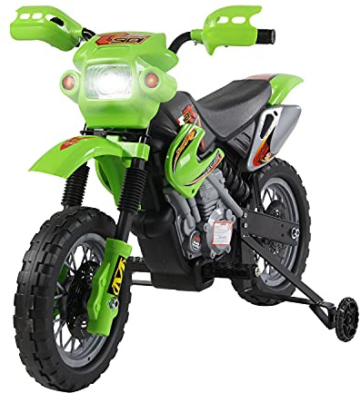 HOMCOM Moto Elettrica per Bambini 3 anni e Più, Moto Cross Elettrica con Rotelle, Batteria 6V Velocità 2.5km/h, 102 x 58 x 66cm, Verde