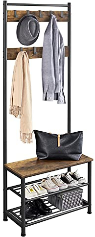 Yaheetech Garderobenständer Kleiderständer mit 3 Ablagefächer Schuhablagen mit Garderobenhaken, Höhe 184,5cm, Breite 72,5cm, Tiefe 33cm, für Schlafzimmer, Ankleide, Wohnzimmer oder Abstellraum Vintage
