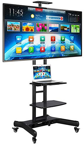 Yaheetech Supporto TV Portata 50 Kg Pavimento Altezza Regolabile Carrello Mobile Porta TV Schermi Lcd Led Plasma da 30 a 60 Pollici Ultra Stabile Inclinabile 3 Ripiani Max Vesa 400 x 600 mm