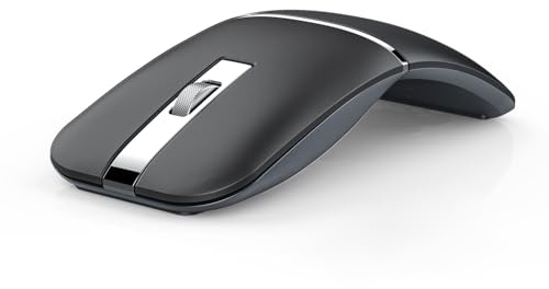 Bluetooth Wireless Arc Travel Mouse, Dual Model (2.4G+BT5.1) Rotating Foldable Mouse for Microsoft, Rechargeable Slim Portable Mice for Laptop, Notebook, PC, MacBook, Chromebook, Lenovo - Black