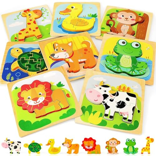 TOY Life Wooden Puzzles for Toddlers 2-4, Montessori Toys for 1 2 3 Year Old Boys Girls, Animals Puzzles Educational Learning Toys 2 Year Old, Toddler Birthday Gifts Toy for Baby Girl Boy 6M+