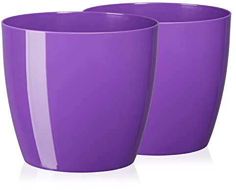 Tymar Lot de 2 pots à fleurs, forme ronde, cache-pot (violet, ø 12 cm)