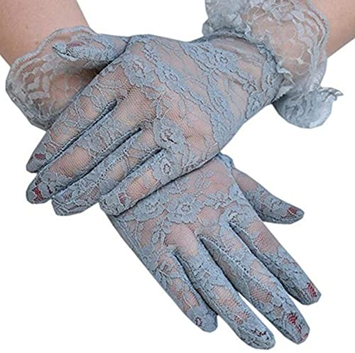 AISIBO Grey Lace Gloves Women Ladies Elegant Short Sun Protection Lace Gloves, Princess Dress Gloves for Wedding Dinner Party