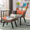 Fauteuil Salon Patchwork avec Repose Pieds en Tissu Lin Multicouleur, Scandinave en Bois Massif avec Support Lombaire, Chaise d'appoint Confortable, Imitation Lin (Orange Patchwork)