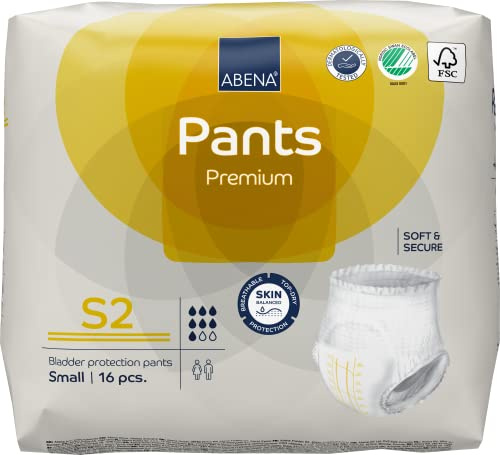 Abena Pants Premium Inkontinenz-Hose, Inkontinenz-Hose für Damen und Herren, diskret, schützend, atmungsaktiv, bequem – Größe S 2, 60-90 cm Taille, 1900 ml Saugfähigkeit, 14 Stück